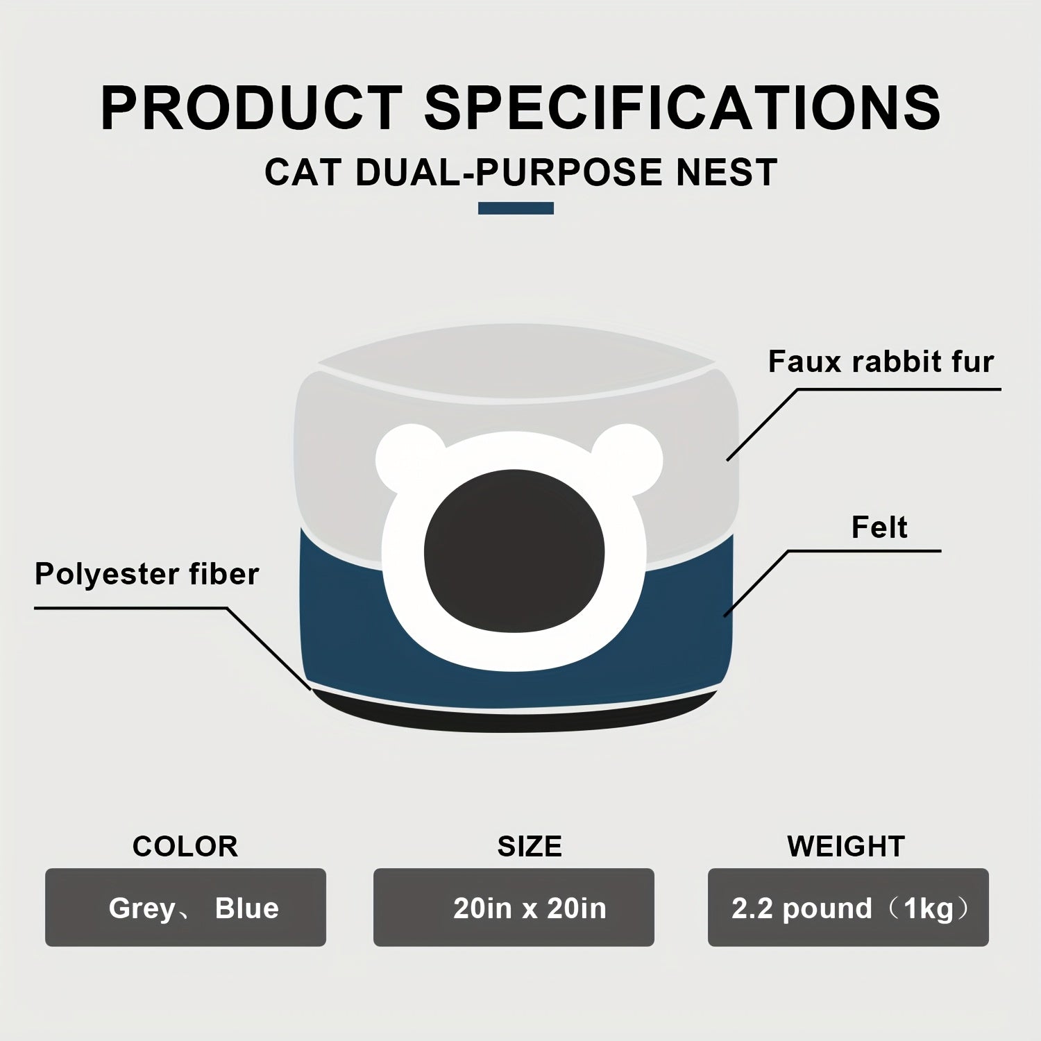 Calming Cat Bed for Indoor Cats - Small Cat Houes, 20 Inch, Washable, Non-Slip Round Fluffy Plush Pet Bed, Cylindrical Dog Bed for Pets Up to 15 Pounds