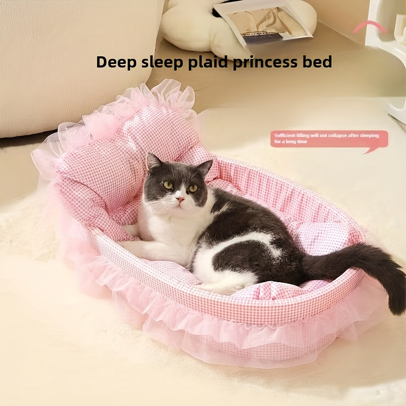 Adorable Princess Cat Sofa Bed - Soft, Washable & Removable Pet Bed with Ruffled Edges, Non-Slip Design, Oval Shape, Multi-Color Options for Cats and Small Dogs, Vintage Style Home Decor, Plush Pet Furniture