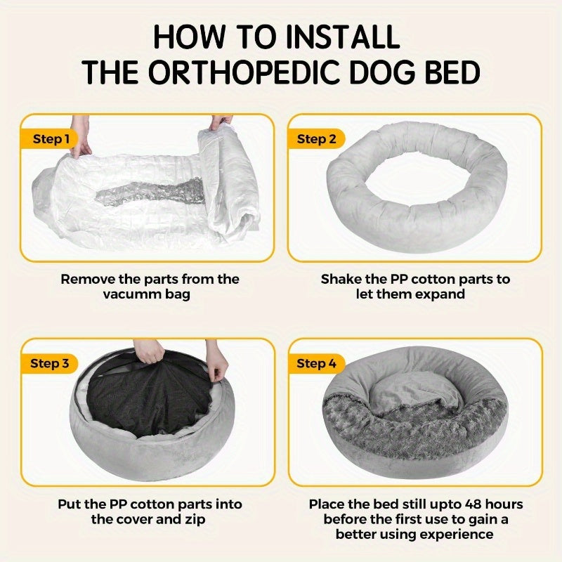 Small Dog Bed with Removable Washable Cover - Plush Donut Pet Bed, Non-Slip Bottom, Soft Cushioned Interior, Easy-Clean Crate for Puppies, French Bulldogs, Chihuahuas - Indoor/Outdoor Use, Space-Saving Design - Ideal for Apartments, Homes with Multiple