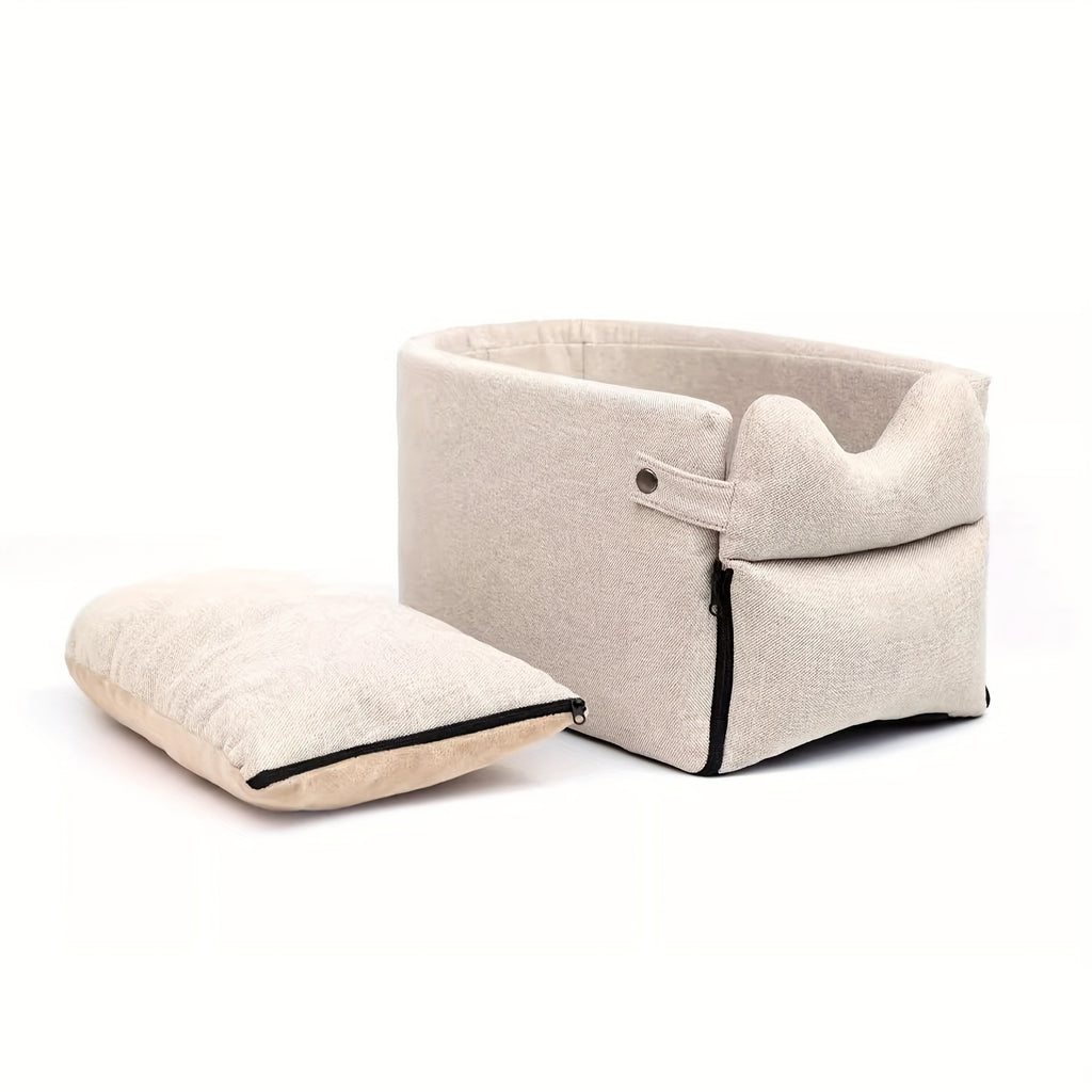 1pc Cozy Polyester Dog Bed with Removable Cover - Soft, Warm, and Secure Pet Car Seat for Small to Medium Breeds, Ideal for Traveling, Travel Comfort|Plush Interior|Secure Closure, Dog Bed for Car