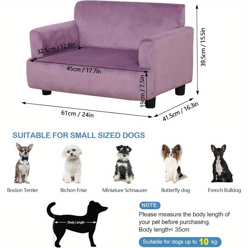 Purple Faux Fur Dog Bed & Cat Couch - Soft Velvet Fabric with Wooden Frame, Cozy Pet Sofa for Small Puppies, Plush Cushioned Design, Perfect for Indoor Relaxation, Cozy Home Decor, Plush Pet Furniture, Pet Lover Gift