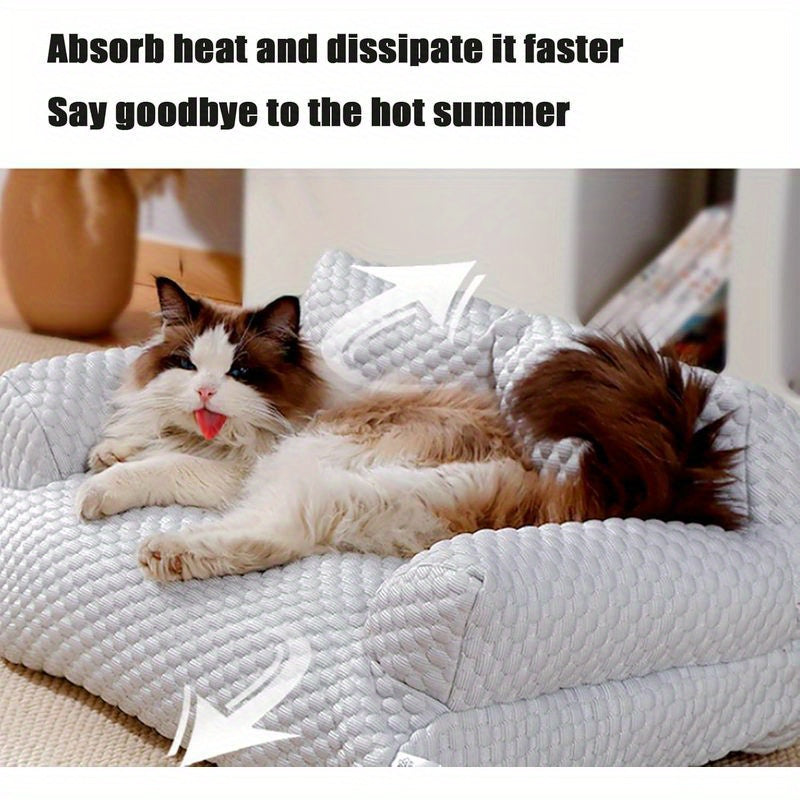 Ice Sliky Fiber Fabric Cooling Pet Bed, Breathable Washable Dog Sofa and Summer Sleep Mattress for Small/Medium/Large Cats & Dogs, Portable Dog Bed, Dog Bed Covers Washable, Dog Bed with Pillow, Dog Bed Cosy, Heavy Duty Dog Bed, Dog Lounge Bed, Extra