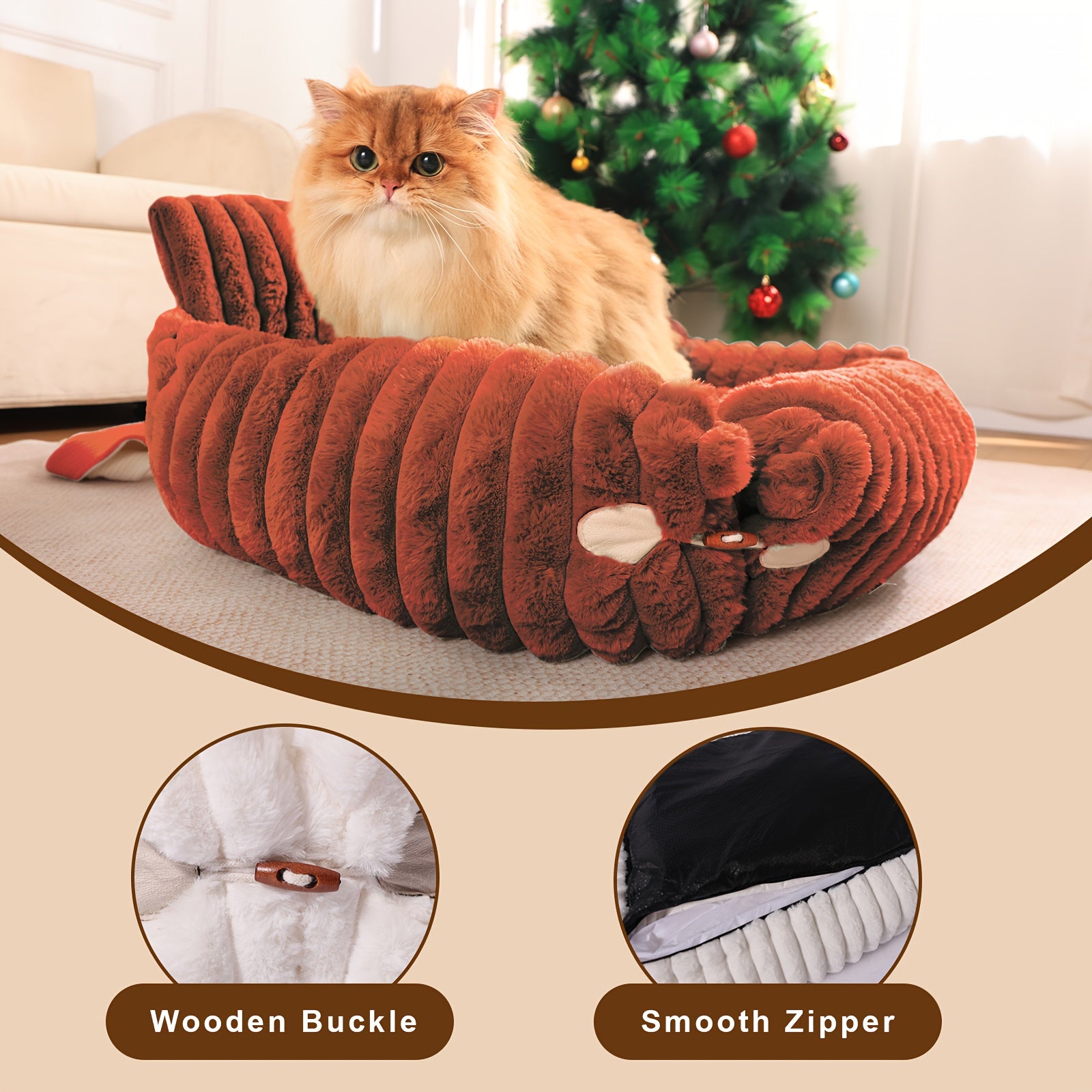 KYLINSURE Fluffy Cat Sofa Bed - Detachable & Washable Pet Bed with Striped Design, Beige/Pink/Gray/Green/Brown, Soft Cushioned Lounge Chair for Cats & Puppies, Durable Indoor/Outdoor Use, Cat Furniture Bed, Cozy Pet Furniture, Plush Pet Furniture,