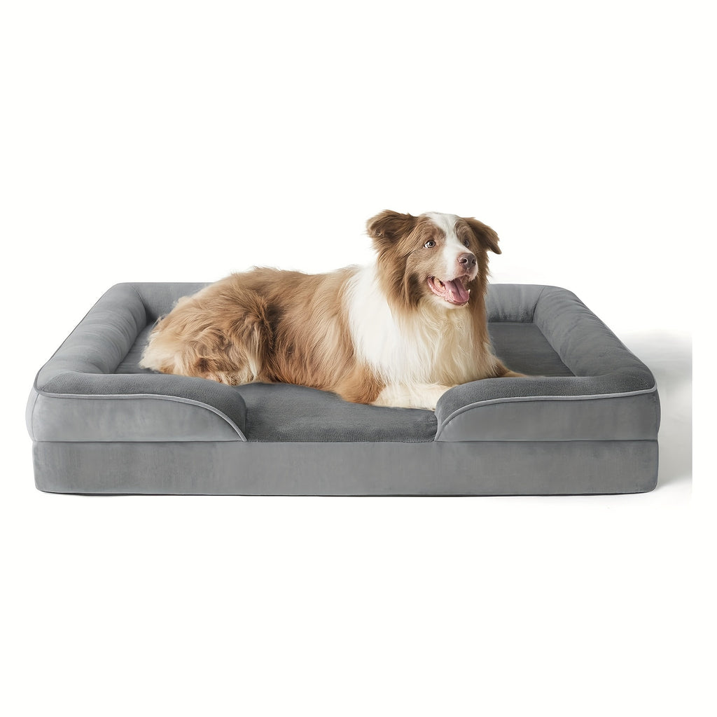 Large Dog Bed with Memory Foam, Rectangular Polyester Pet Bed for Deep Sleep, Assembled, Gray, Ideal for Small, Medium, and Large Breeds, Comfortable Dog Bed | Modern Dog Bed | Durable Dog Bed, Dog Beds