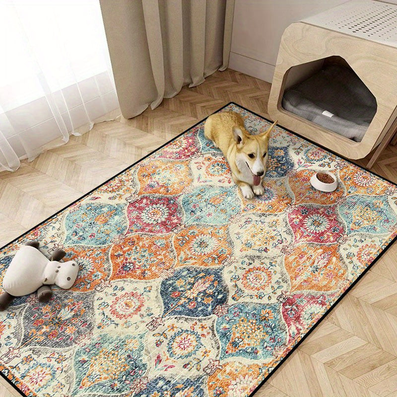 1pc Vintage Bohemian Style Floral Pattern Pet Bed Mat, Short Plush Fun Dog Crate Pad, Easy Clean, Non-Stick, Bite-Resistant, Scratch-Resistant, Cat Litter Mat, Four Seasons Universal, Suitable for Large Dogs and Cats' Crates