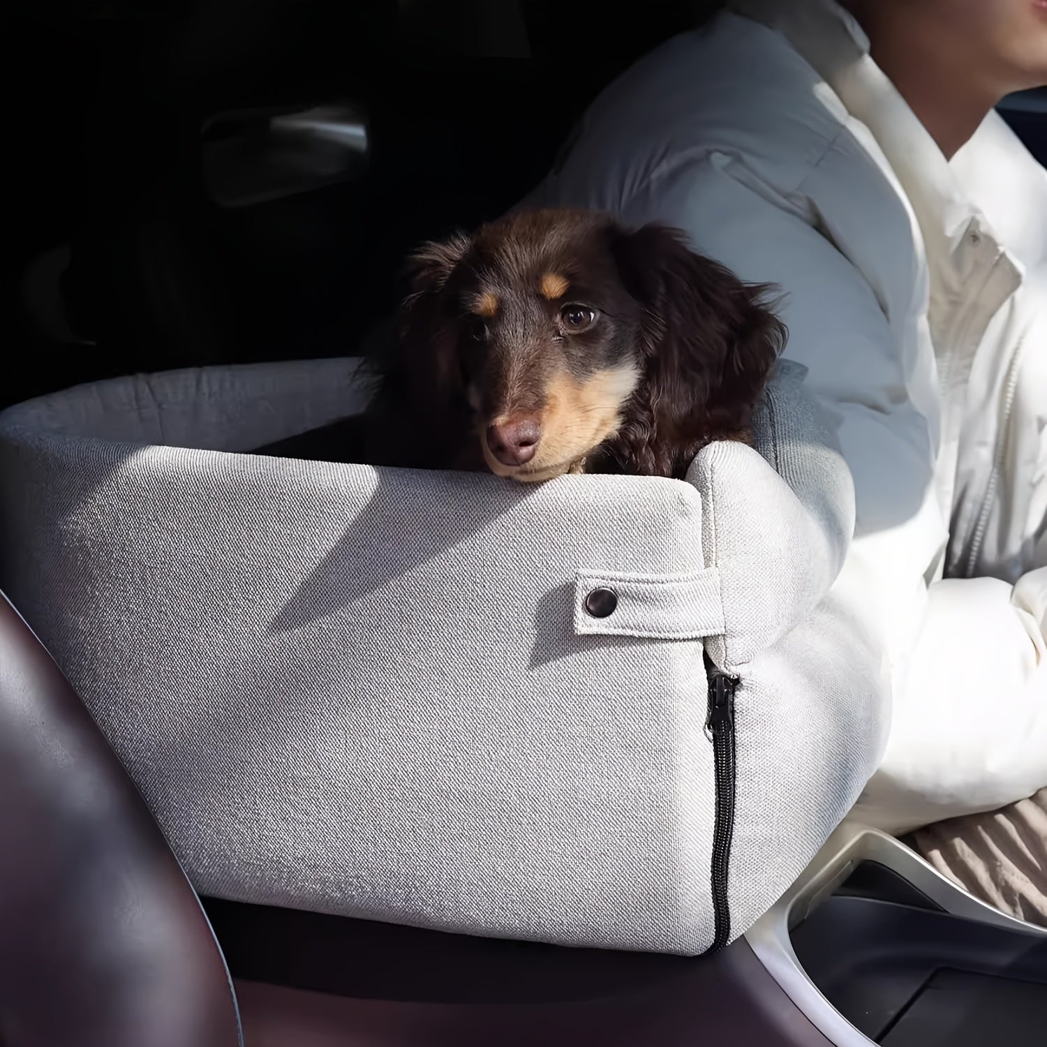 1pc Cozy Polyester Dog Bed with Removable Cover - Soft, Warm, and Secure Pet Car Seat for Small to Medium Breeds, Ideal for Traveling, Travel Comfort|Plush Interior|Secure Closure, Dog Bed for Car