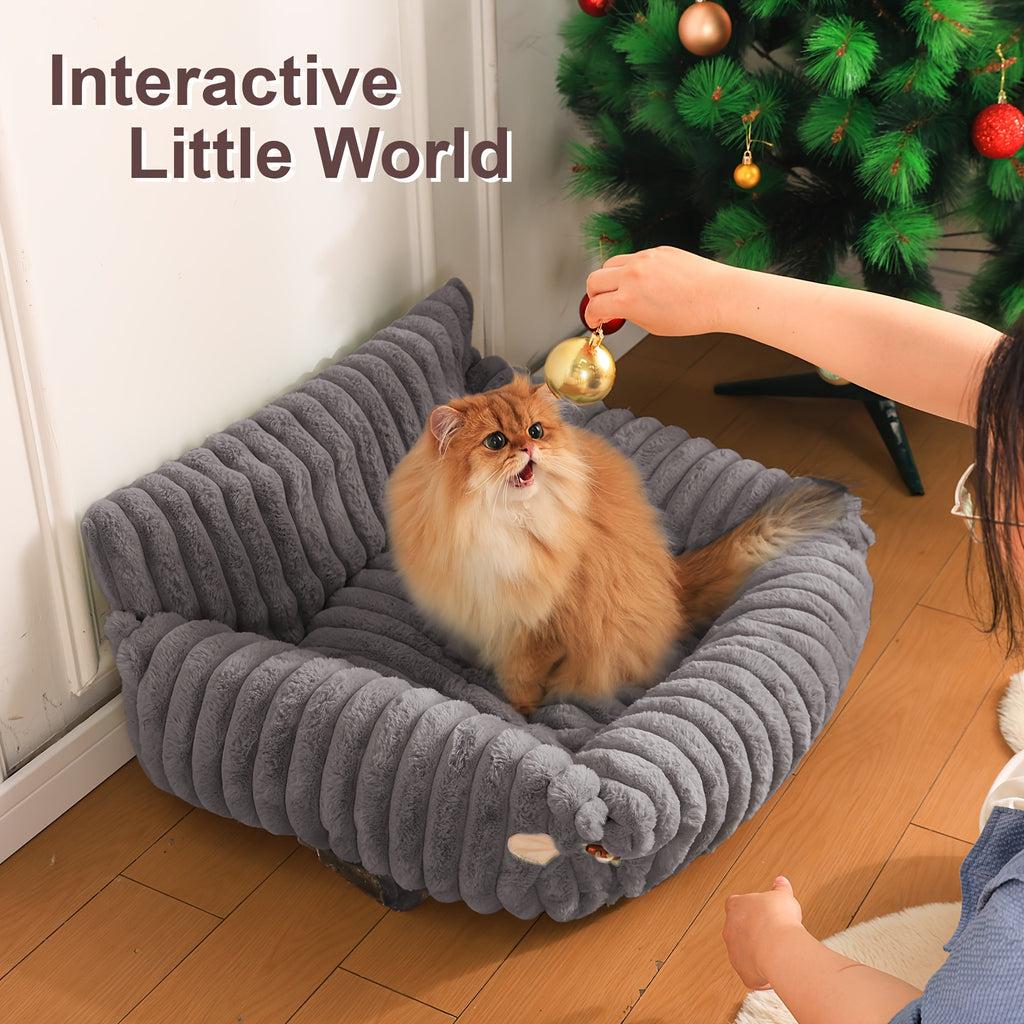 KYLINSURE Fluffy Cat Sofa Bed - Detachable & Washable Pet Bed with Striped Design, Beige/Pink/Gray/Green/Brown, Soft Cushioned Lounge Chair for Cats & Puppies, Durable Indoor/Outdoor Use, Cat Furniture Bed, Cozy Pet Furniture, Plush Pet Furniture,