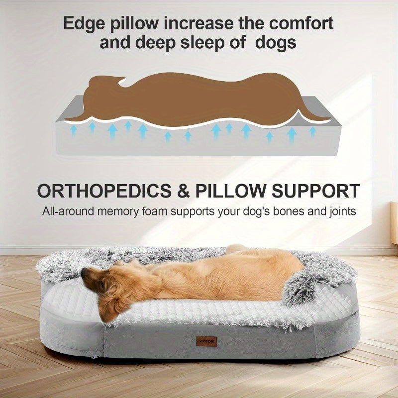 3.7 Inch Thickened Orthopedic Dog Bed for Extra Large Dogs - 28D EggCrate Foam, Removable Washable Cover, Lining, HalfRound Design with 3D Dog Sofa Bed for Puppy & Senior Sick Dogs