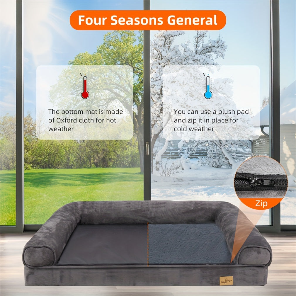 Large Sofa Dog Bed Hidden Zipper & Waterproof Lining-Ultra Plush, Orthopedic Memory Foam, Removable & Washable Cover, Anti-Slip Bottom, All-Season Comfort