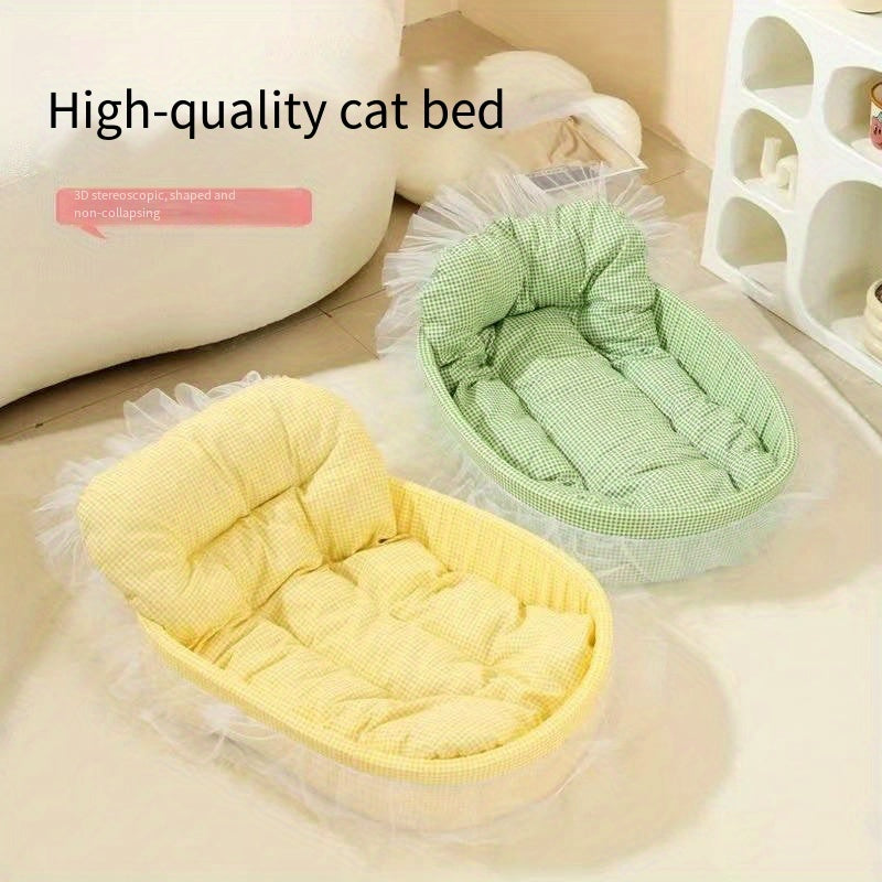 1pc Soft Plaid Cat Bed - Cozy Rectangular Pet Bed with Plush Cushion, Breathable Polyester Material in Pink, Blue, Green, Yellow - Ideal for Small to Medium Pets, Playful Pet Decor, Cat Bed Accessories, Pet Comfort, Stylish Pet Accessory, Durable Pet