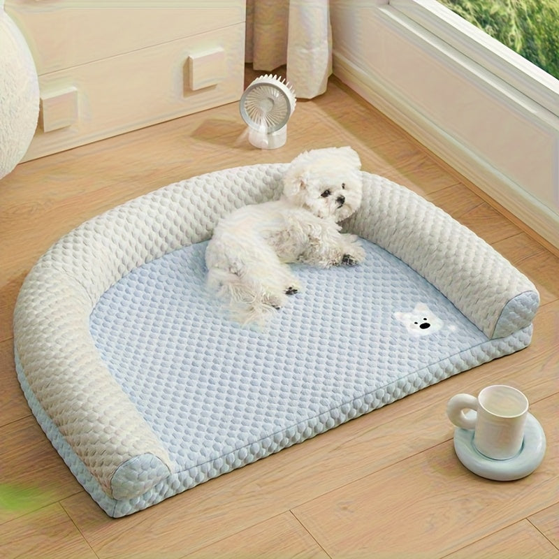Polka Dot Dog Bed with Pillow - All-Season Hot/Cold Oval Pet Mat, Washable Striped Design for Medium/Small Dogs, Cool Soft Dog Nest Pad, Essential Summer Cooling Bed for Small to Medium Dogs