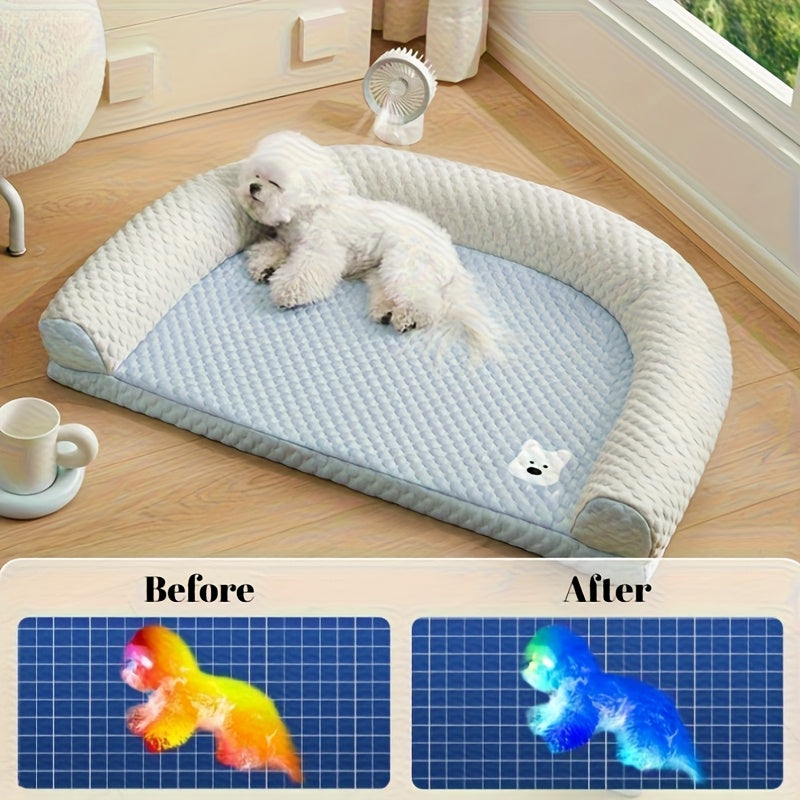Polka Dot Dog Bed with Pillow - All-Season Hot/Cold Oval Pet Mat, Washable Striped Design for Medium/Small Dogs, Cool Soft Dog Nest Pad, Essential Summer Cooling Bed for Small to Medium Dogs