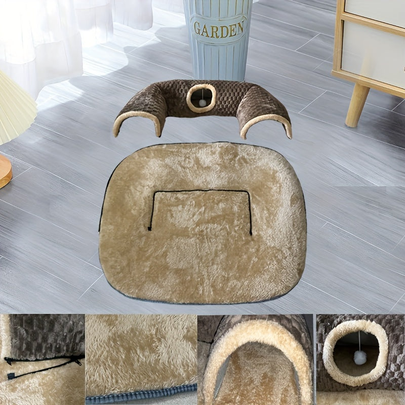 2-in-1 Cozy Cat Play Tunnel & Bed - Non-Slip, Easy Install Pet House with Soft Polyester Fiber Fill