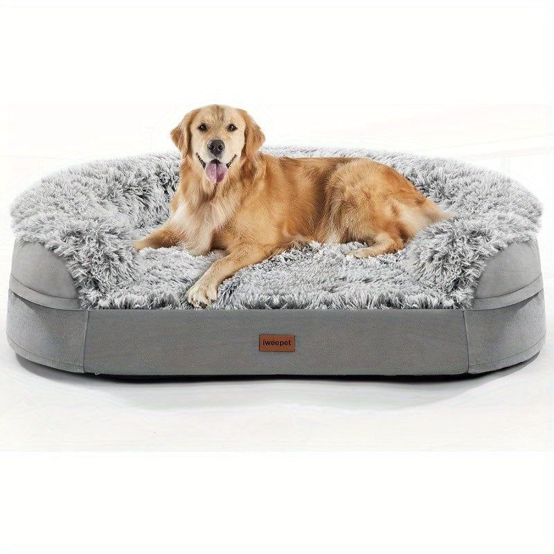 3.7 Inch Thickened Orthopedic Dog Bed for Extra Large Dogs - 28D EggCrate Foam, Removable Washable Cover, Lining, HalfRound Design with 3D Dog Sofa Bed for Puppy & Senior Sick Dogs