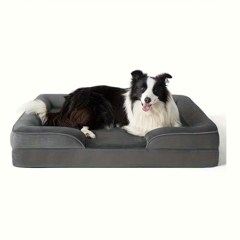 Large Dog Bed with Memory Foam, Rectangular Polyester Pet Bed for Deep Sleep, Assembled, Gray, Ideal for Small, Medium, and Large Breeds, Comfortable Dog Bed | Modern Dog Bed | Durable Dog Bed, Dog Beds