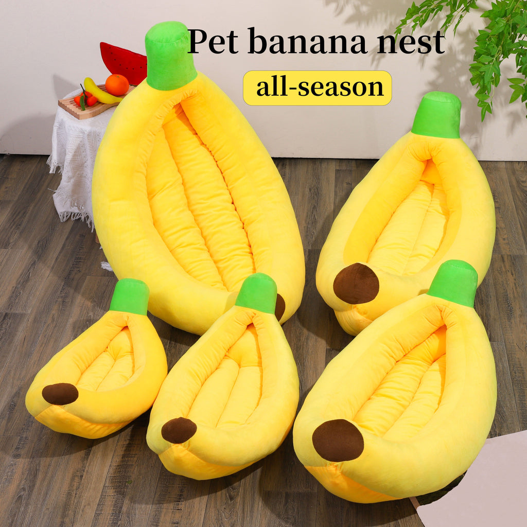 1pc yellow banana boat nest can be disassembled and washed small and medium-sized cats and dogs general pet bed warm dog nest banana shaped nest