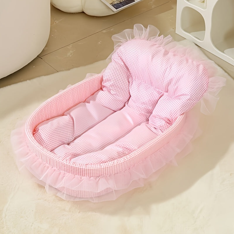 1pc Soft Plaid Cat Bed - Cozy Rectangular Pet Bed with Plush Cushion, Breathable Polyester Material in Pink, Blue, Green, Yellow - Ideal for Small to Medium Pets, Playful Pet Decor, Cat Bed Accessories, Pet Comfort, Stylish Pet Accessory, Durable Pet