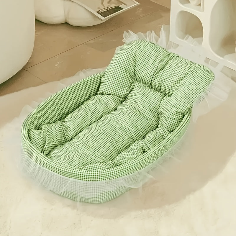 Adorable Princess Cat Sofa Bed - Soft, Washable & Removable Pet Bed with Ruffled Edges, Non-Slip Design, Oval Shape, Multi-Color Options for Cats and Small Dogs, Vintage Style Home Decor, Plush Pet Furniture