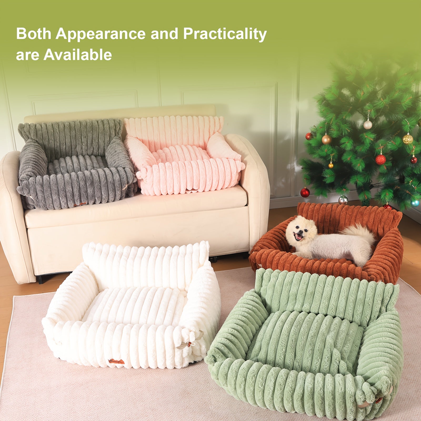 KYLINSURE Fluffy Cat Sofa Bed - Detachable & Washable Pet Bed with Striped Design, Beige/Pink/Gray/Green/Brown, Soft Cushioned Lounge Chair for Cats & Puppies, Durable Indoor/Outdoor Use, Cat Furniture Bed, Cozy Pet Furniture, Plush Pet Furniture,