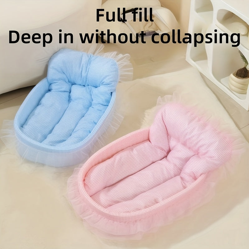 1pc Soft Plaid Cat Bed - Cozy Rectangular Pet Bed with Plush Cushion, Breathable Polyester Material in Pink, Blue, Green, Yellow - Ideal for Small to Medium Pets, Playful Pet Decor, Cat Bed Accessories, Pet Comfort, Stylish Pet Accessory, Durable Pet