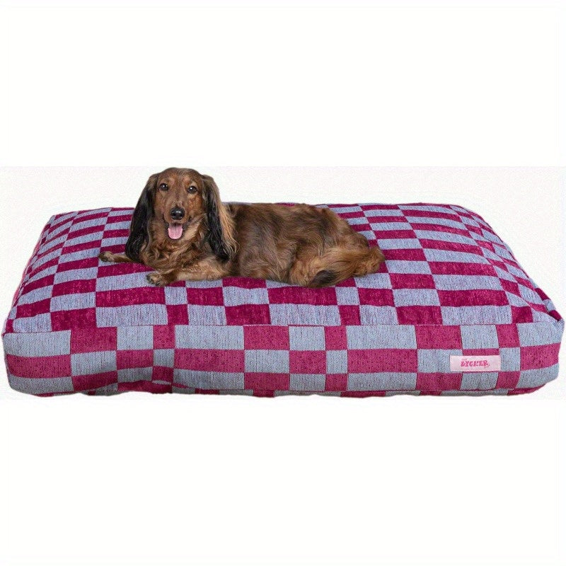 DBD3001CM Mabel 35" x 23" Designer Modern Ultra Soft Reversible Plush Rectangular Pet Bed with Washable Cover Blueberry Check - Durable Synthetic Faux Fur, Extra Small Dog Bed for Puppies, Chihuahuas, Poodles, Small Dog Bed, Stylish Pet Bed, Plush Fabric