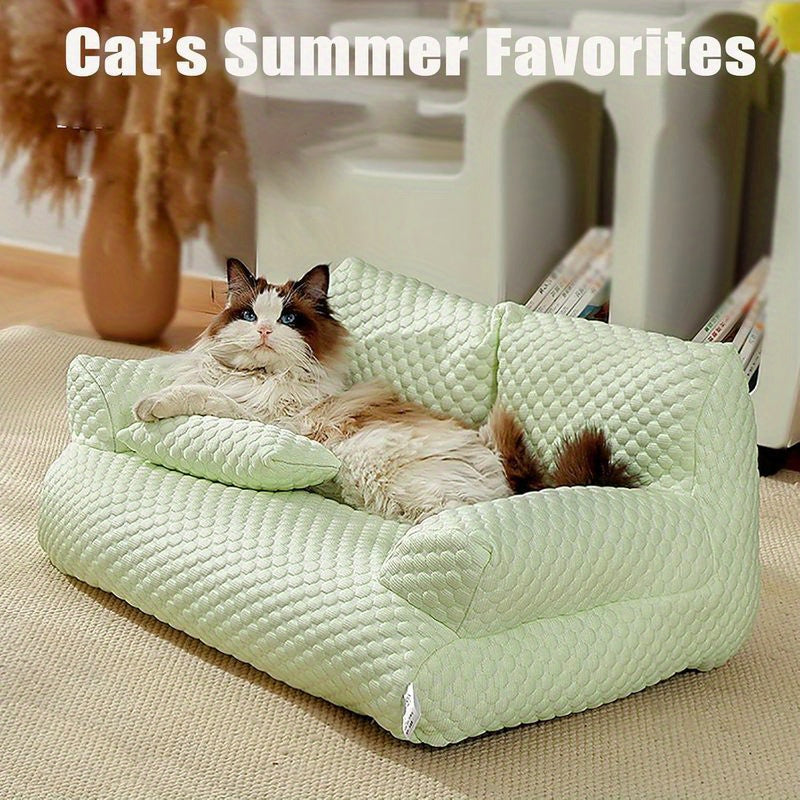Ice Sliky Fiber Fabric Cooling Pet Bed, Breathable Washable Dog Sofa and Summer Sleep Mattress for Small/Medium/Large Cats & Dogs, Portable Dog Bed, Dog Bed Covers Washable, Dog Bed with Pillow, Dog Bed Cosy, Heavy Duty Dog Bed, Dog Lounge Bed, Extra