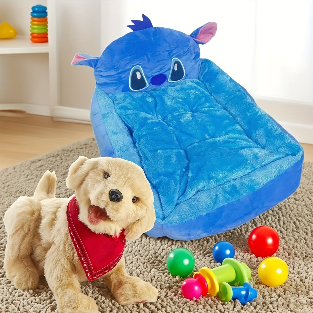 Disney Stitch All-Season Pet Sofa - Fluffy Dog Bed for Puppy & Kitten, Non-Slip Bottom, Removable Washable Cover, Supportive Cartoon Design Dog & Cat Bed, Cute Pet Home Gift for Dog Lovers, Small Dog Bed, Playful Design, Polyester Fabric