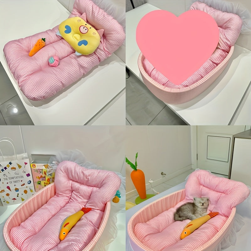 1pc Soft Plaid Cat Bed - Cozy Rectangular Pet Bed with Plush Cushion, Breathable Polyester Material in Pink, Blue, Green, Yellow - Ideal for Small to Medium Pets, Playful Pet Decor, Cat Bed Accessories, Pet Comfort, Stylish Pet Accessory, Durable Pet
