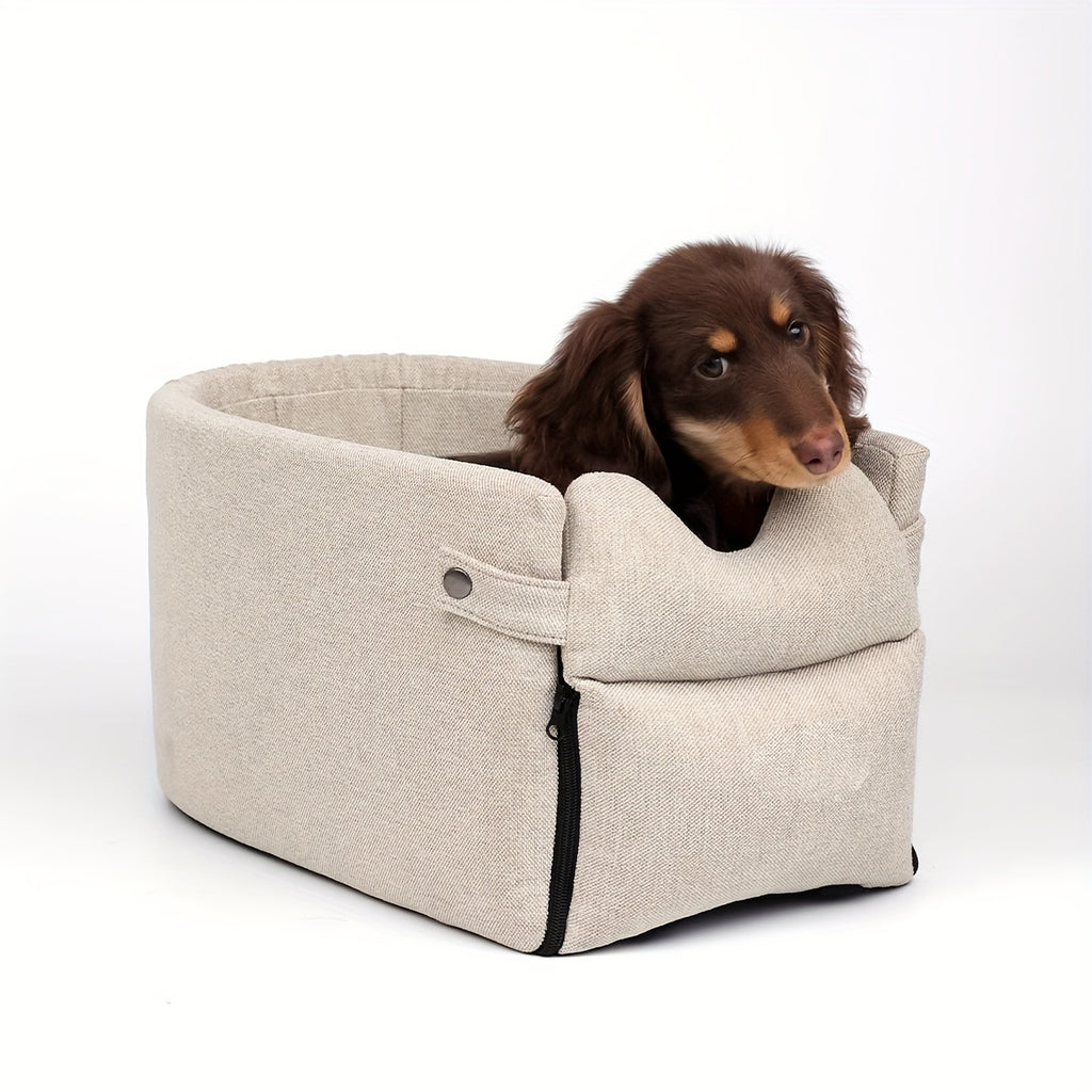 1pc Cozy Polyester Dog Bed with Removable Cover - Soft, Warm, and Secure Pet Car Seat for Small to Medium Breeds, Ideal for Traveling, Travel Comfort|Plush Interior|Secure Closure, Dog Bed for Car