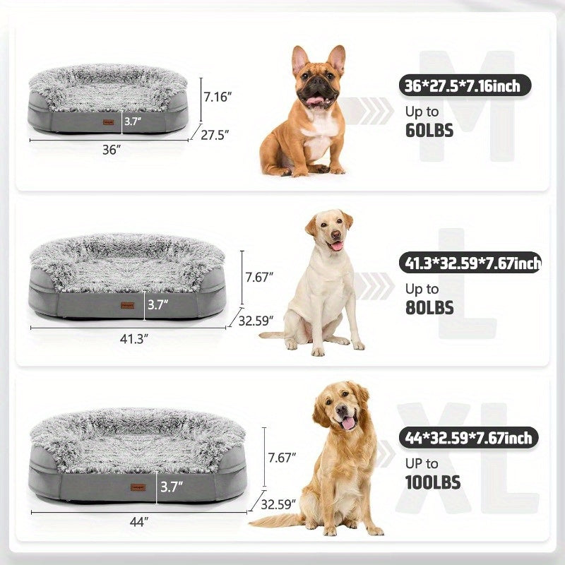3.7 Inch Thickened Orthopedic Dog Bed for Extra Large Dogs - 28D EggCrate Foam, Removable Washable Cover, Lining, HalfRound Design with 3D Dog Sofa Bed for Puppy & Senior Sick Dogs