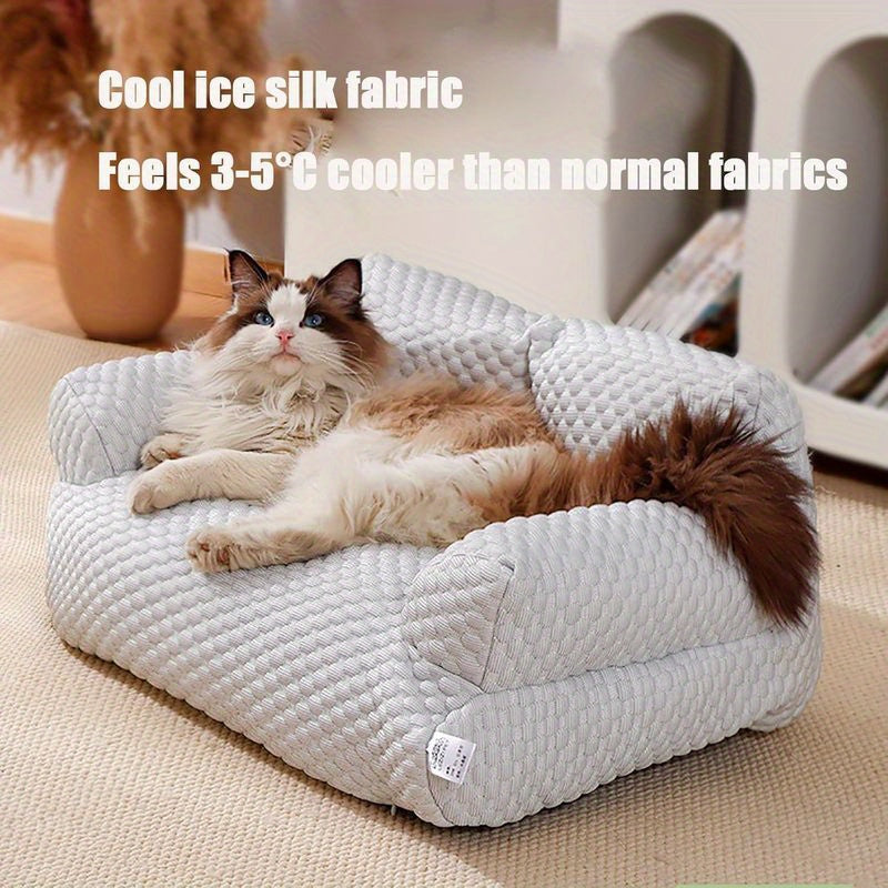 Ice Sliky Fiber Fabric Cooling Pet Bed, Breathable Washable Dog Sofa and Summer Sleep Mattress for Small/Medium/Large Cats & Dogs, Portable Dog Bed, Dog Bed Covers Washable, Dog Bed with Pillow, Dog Bed Cosy, Heavy Duty Dog Bed, Dog Lounge Bed, Extra