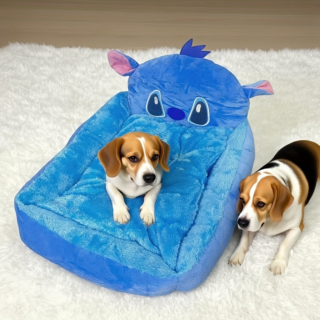 Disney Stitch All-Season Pet Sofa - Fluffy Dog Bed for Puppy & Kitten, Non-Slip Bottom, Removable Washable Cover, Supportive Cartoon Design Dog & Cat Bed, Cute Pet Home Gift for Dog Lovers, Small Dog Bed, Playful Design, Polyester Fabric