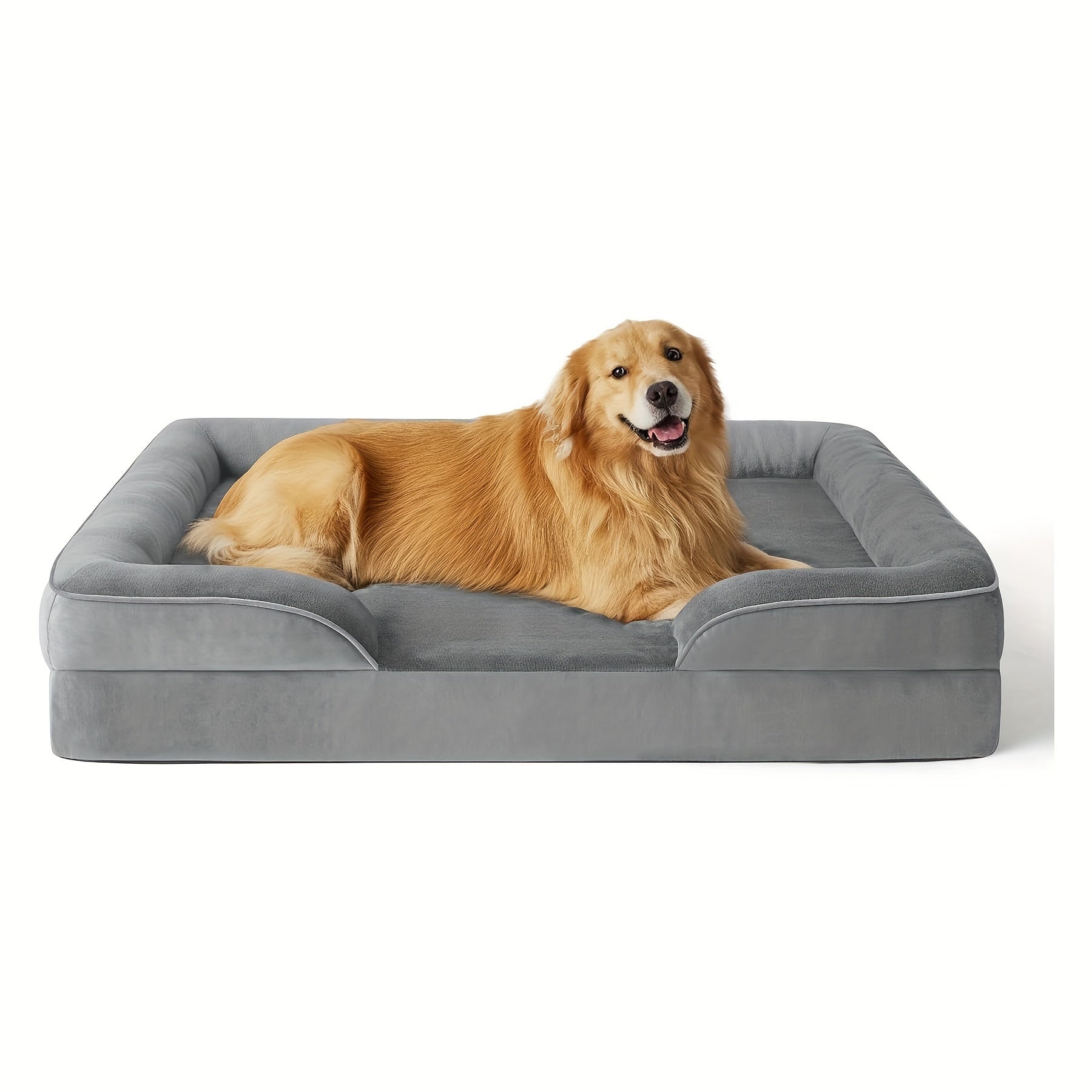 Large Dog Bed with Memory Foam, Rectangular Polyester Pet Bed for Deep Sleep, Assembled, Gray, Ideal for Small, Medium, and Large Breeds, Comfortable Dog Bed | Modern Dog Bed | Durable Dog Bed, Dog Beds