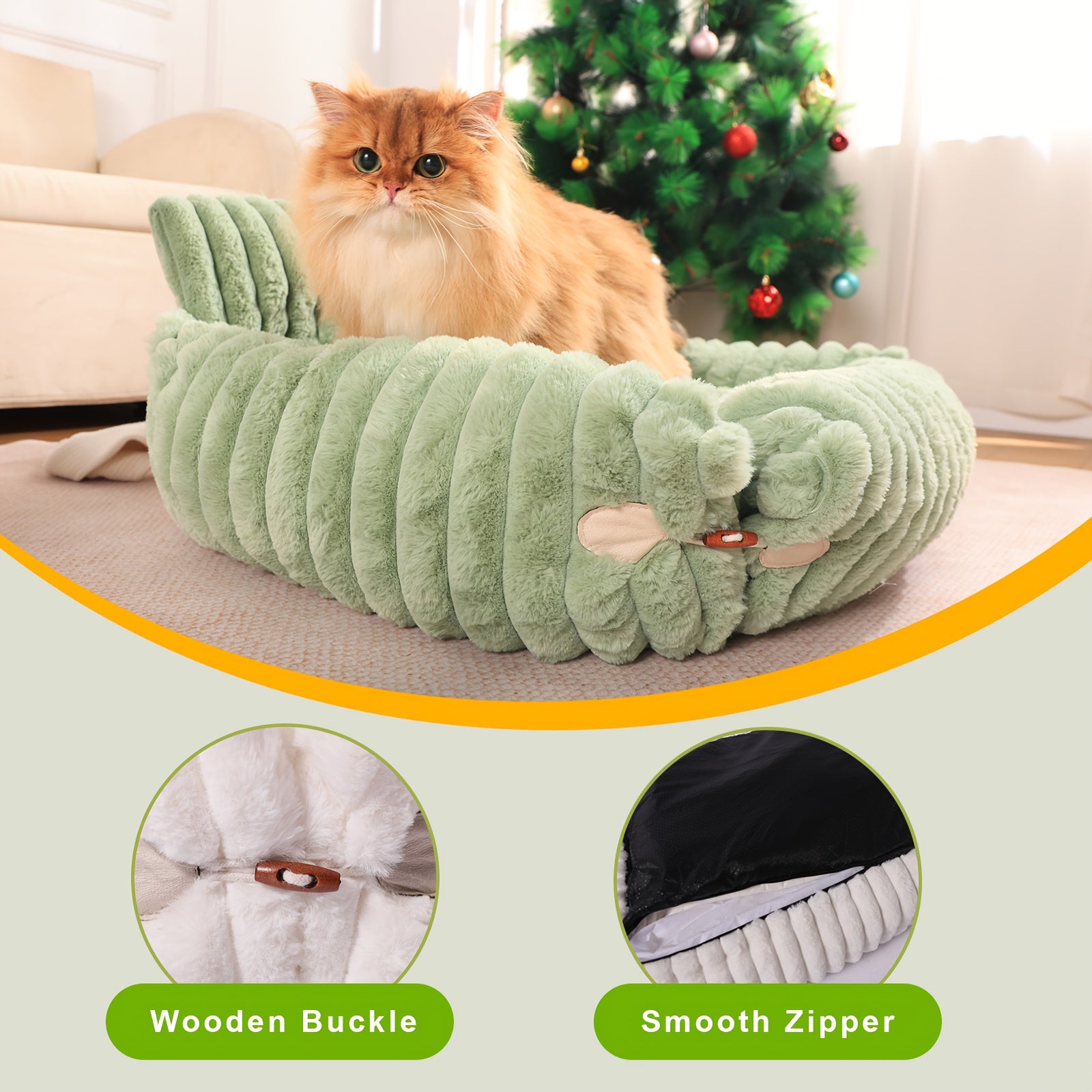 KYLINSURE Fluffy Cat Sofa Bed - Detachable & Washable Pet Bed with Striped Design, Beige/Pink/Gray/Green/Brown, Soft Cushioned Lounge Chair for Cats & Puppies, Durable Indoor/Outdoor Use, Cat Furniture Bed, Cozy Pet Furniture, Plush Pet Furniture,