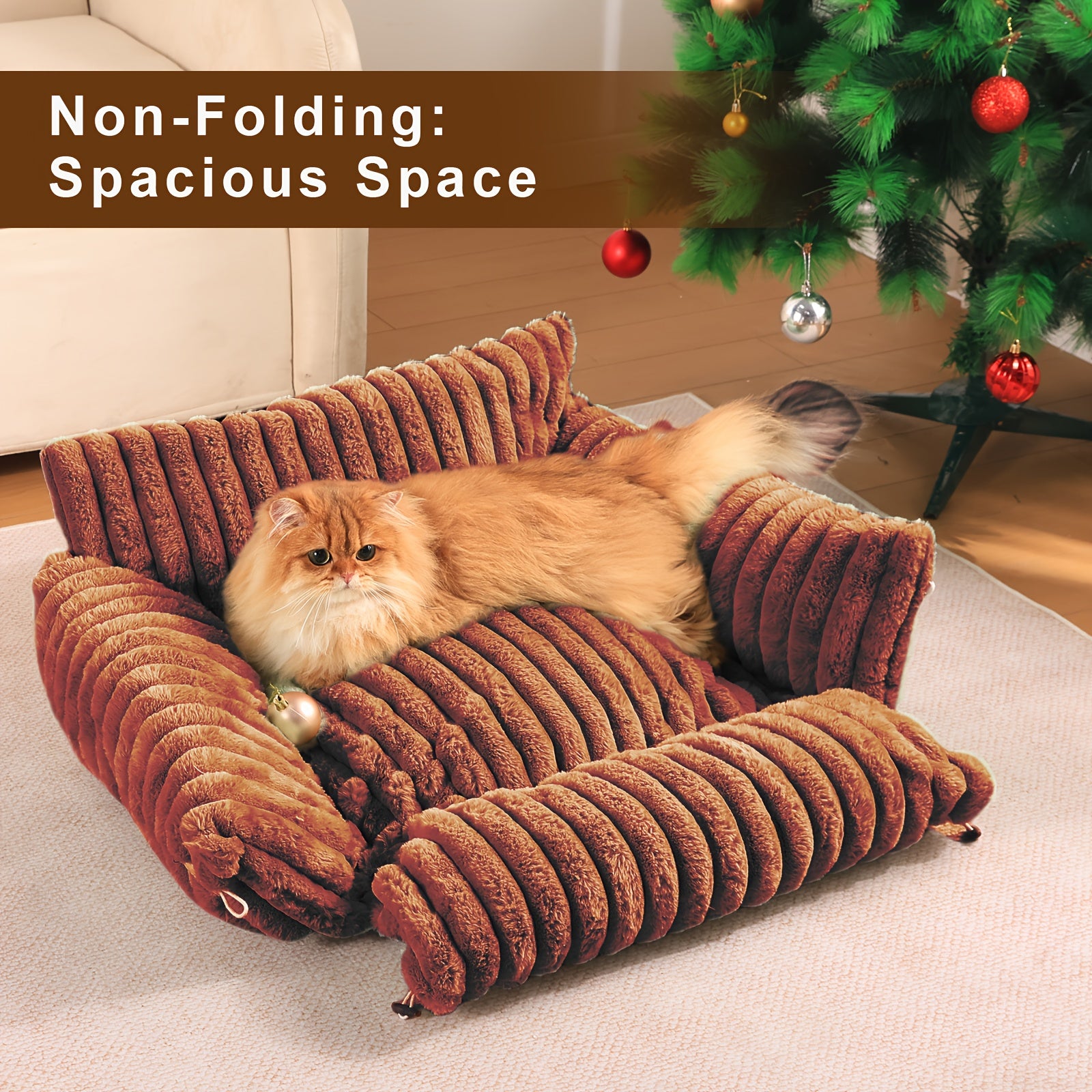 KYLINSURE Fluffy Cat Sofa Bed - Detachable & Washable Pet Bed with Striped Design, Beige/Pink/Gray/Green/Brown, Soft Cushioned Lounge Chair for Cats & Puppies, Durable Indoor/Outdoor Use, Cat Furniture Bed, Cozy Pet Furniture, Plush Pet Furniture,