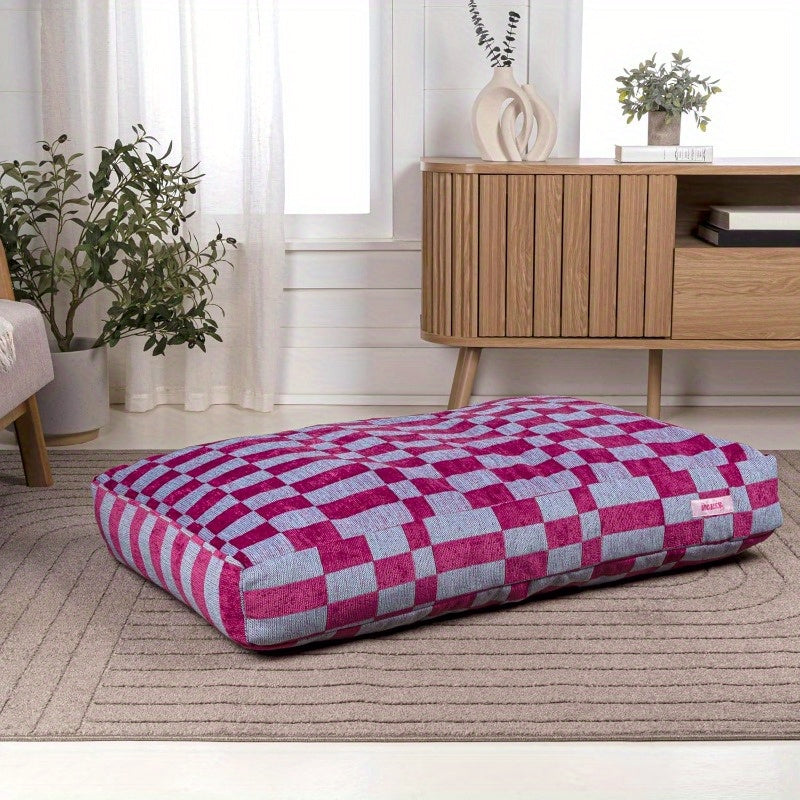 DBD3001CM Mabel 35" x 23" Designer Modern Ultra Soft Reversible Plush Rectangular Pet Bed with Washable Cover Blueberry Check - Durable Synthetic Faux Fur, Extra Small Dog Bed for Puppies, Chihuahuas, Poodles, Small Dog Bed, Stylish Pet Bed, Plush Fabric