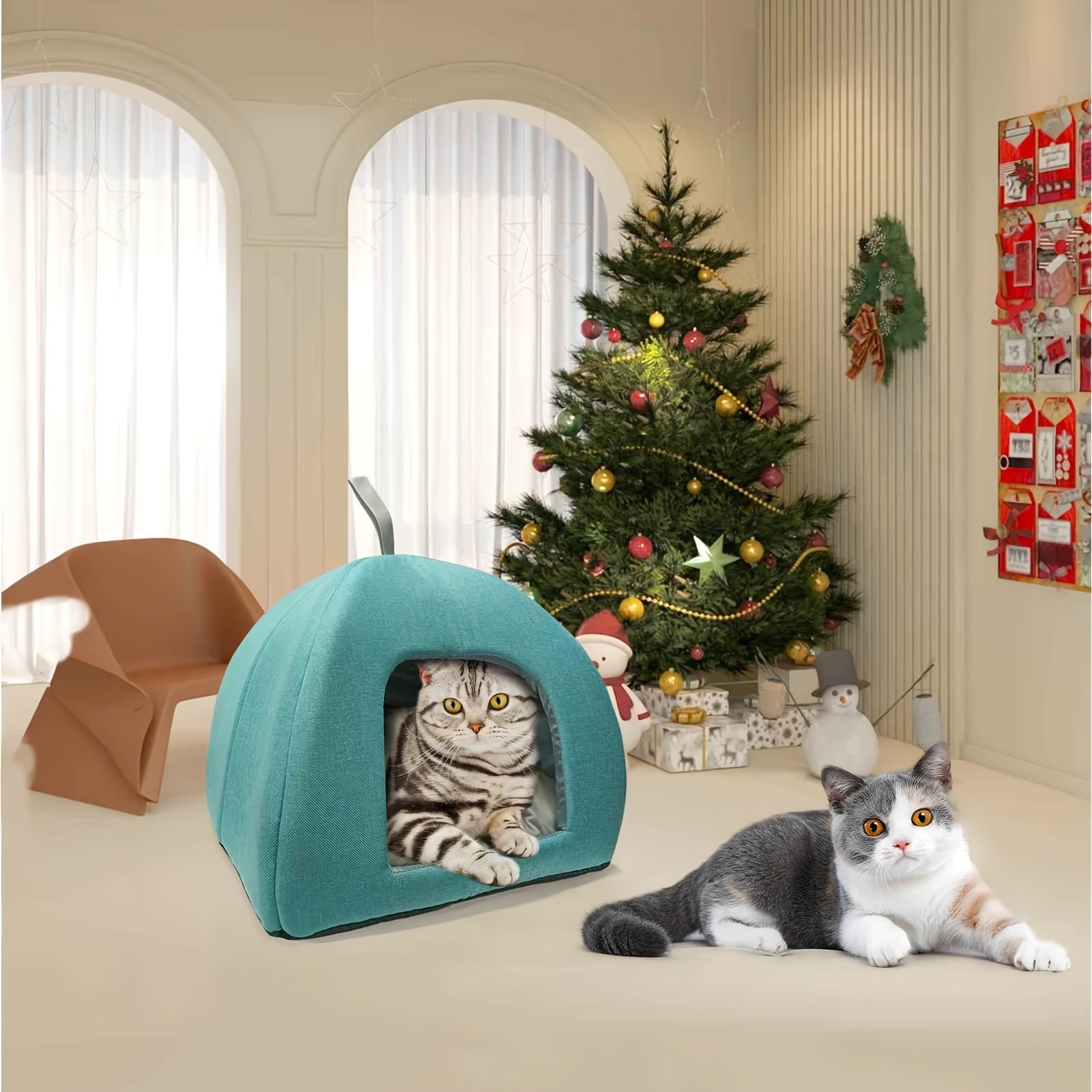Cozy Cat Cave Bed for Indoor Cats - Soft Removable Washable Cushioned Pillow, No Assembly Needed Classic Design Cat Tent House for Small & Medium Pets, Pet Bed & Furniture