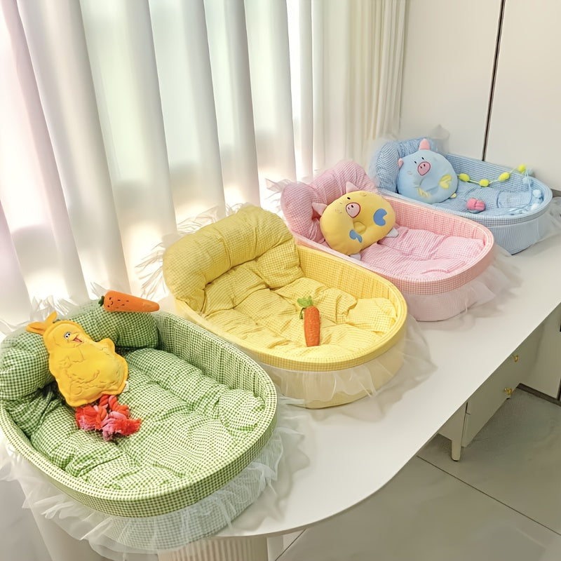 Adorable Princess Cat Sofa Bed - Soft, Washable & Removable Pet Bed with Ruffled Edges, Non-Slip Design, Oval Shape, Multi-Color Options for Cats and Small Dogs, Vintage Style Home Decor, Plush Pet Furniture