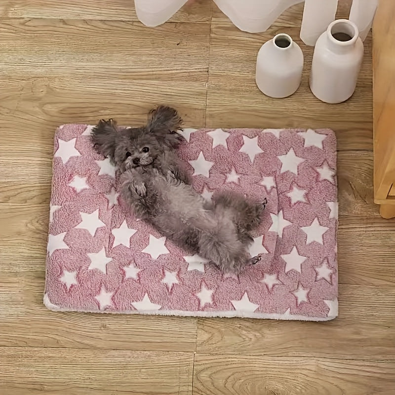 Extra Thick Warm Plush Cat Blanket - Soft Polyester Rectangular Pet Bed with Star Pattern, Cozy Winter Bedding for Cats, Durable & Easy-Care Home Decor, Indoor Pet Comfort | Star Pattern Bed | Fluffy Texture, Cat Bed