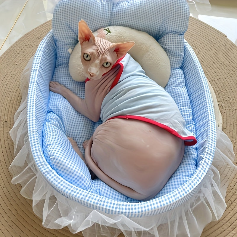 1pc Soft Plaid Cat Bed - Cozy Rectangular Pet Bed with Plush Cushion, Breathable Polyester Material in Pink, Blue, Green, Yellow - Ideal for Small to Medium Pets, Playful Pet Decor, Cat Bed Accessories, Pet Comfort, Stylish Pet Accessory, Durable Pet