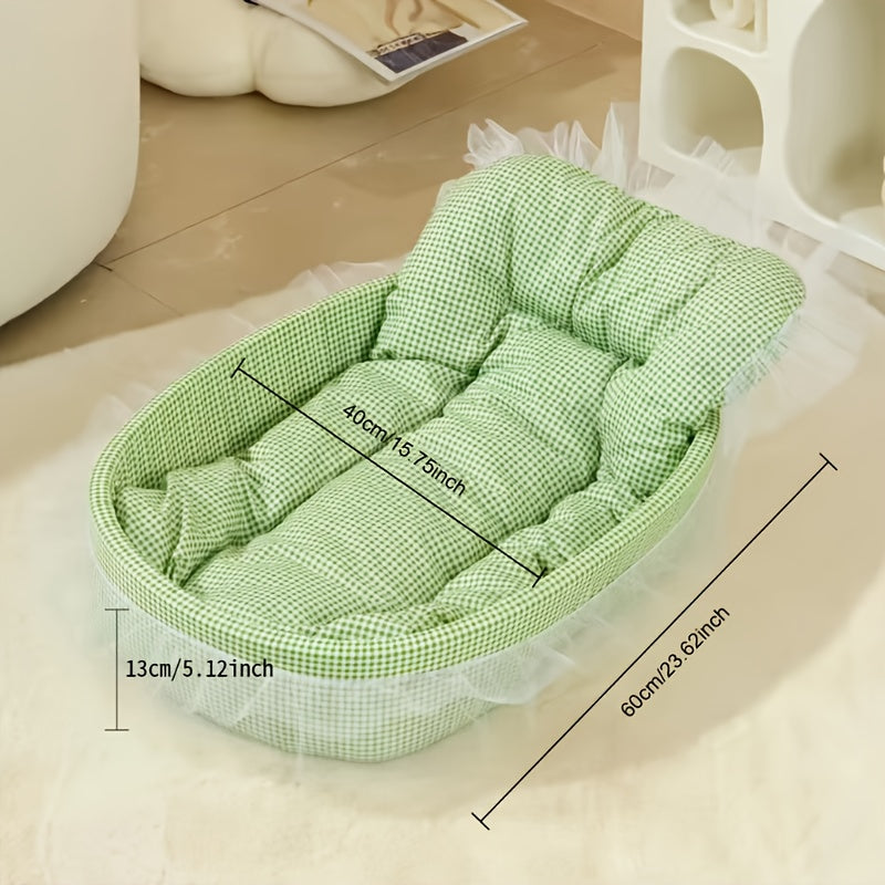 Adorable Princess Cat Sofa Bed - Soft, Washable & Removable Pet Bed with Ruffled Edges, Non-Slip Design, Oval Shape, Multi-Color Options for Cats and Small Dogs, Vintage Style Home Decor, Plush Pet Furniture
