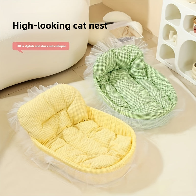 Adorable Princess Cat Sofa Bed - Soft, Washable & Removable Pet Bed with Ruffled Edges, Non-Slip Design, Oval Shape, Multi-Color Options for Cats and Small Dogs, Vintage Style Home Decor, Plush Pet Furniture