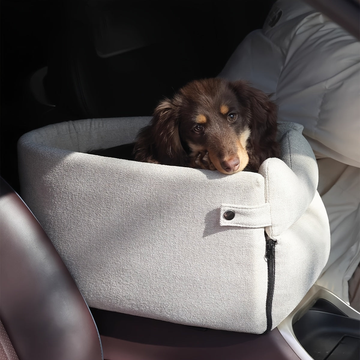 1pc Cozy Polyester Dog Bed with Removable Cover - Soft, Warm, and Secure Pet Car Seat for Small to Medium Breeds, Ideal for Traveling, Travel Comfort|Plush Interior|Secure Closure, Dog Bed for Car