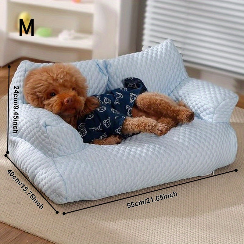 Ice Sliky Fiber Fabric Cooling Pet Bed, Breathable Washable Dog Sofa and Summer Sleep Mattress for Small/Medium/Large Cats & Dogs, Portable Dog Bed, Dog Bed Covers Washable, Dog Bed with Pillow, Dog Bed Cosy, Heavy Duty Dog Bed, Dog Lounge Bed, Extra