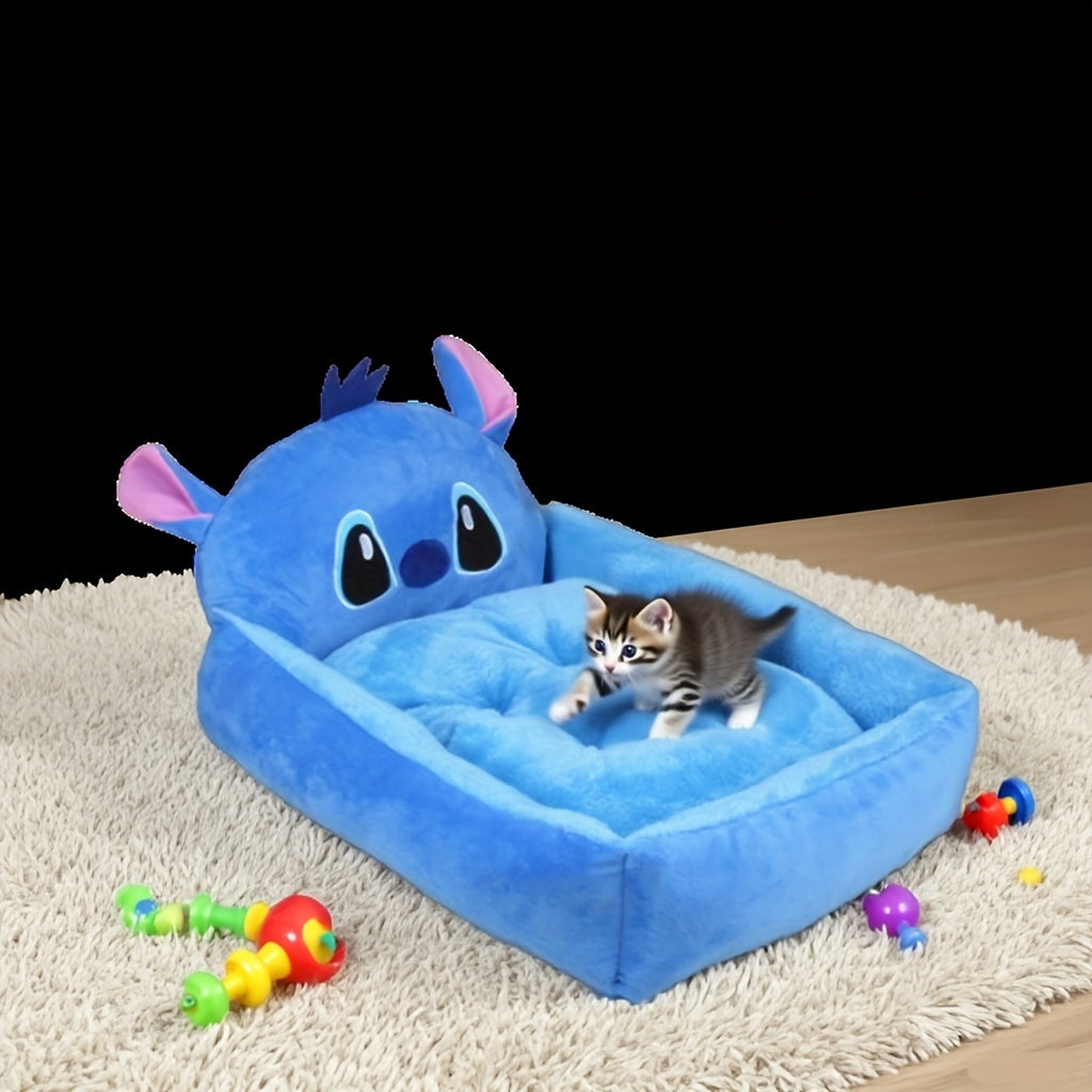 Disney Stitch All-Season Pet Sofa - Fluffy Dog Bed for Puppy & Kitten, Non-Slip Bottom, Removable Washable Cover, Supportive Cartoon Design Dog & Cat Bed, Cute Pet Home Gift for Dog Lovers, Small Dog Bed, Playful Design, Polyester Fabric