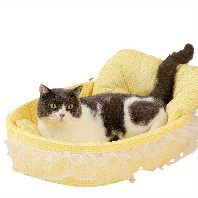 1pc Soft Plaid Cat Bed - Cozy Rectangular Pet Bed with Plush Cushion, Breathable Polyester Material in Pink, Blue, Green, Yellow - Ideal for Small to Medium Pets, Playful Pet Decor, Cat Bed Accessories, Pet Comfort, Stylish Pet Accessory, Durable Pet