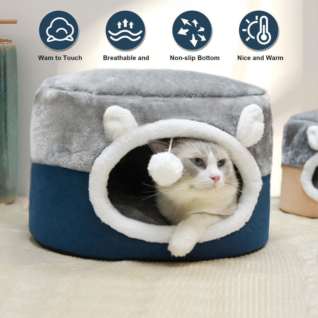 Calming Cat Bed for Indoor Cats - Small Cat Houes, 20 Inch, Washable, Non-Slip Round Fluffy Plush Pet Bed, Cylindrical Dog Bed for Pets Up to 15 Pounds