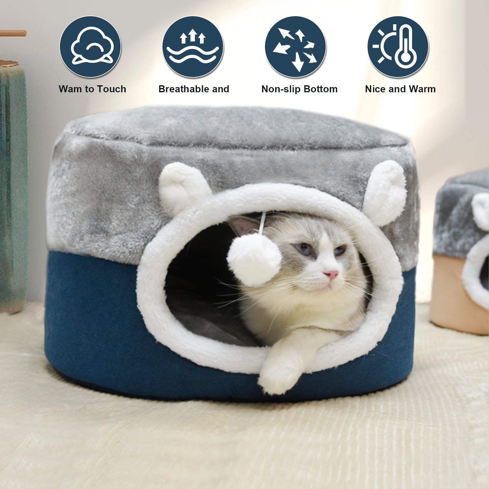 Calming Cat Bed for Indoor Cats - Small Cat Houes, 20 Inch, Washable, Non-Slip Round Fluffy Plush Pet Bed, Cylindrical Dog Bed for Pets Up to 15 Pounds