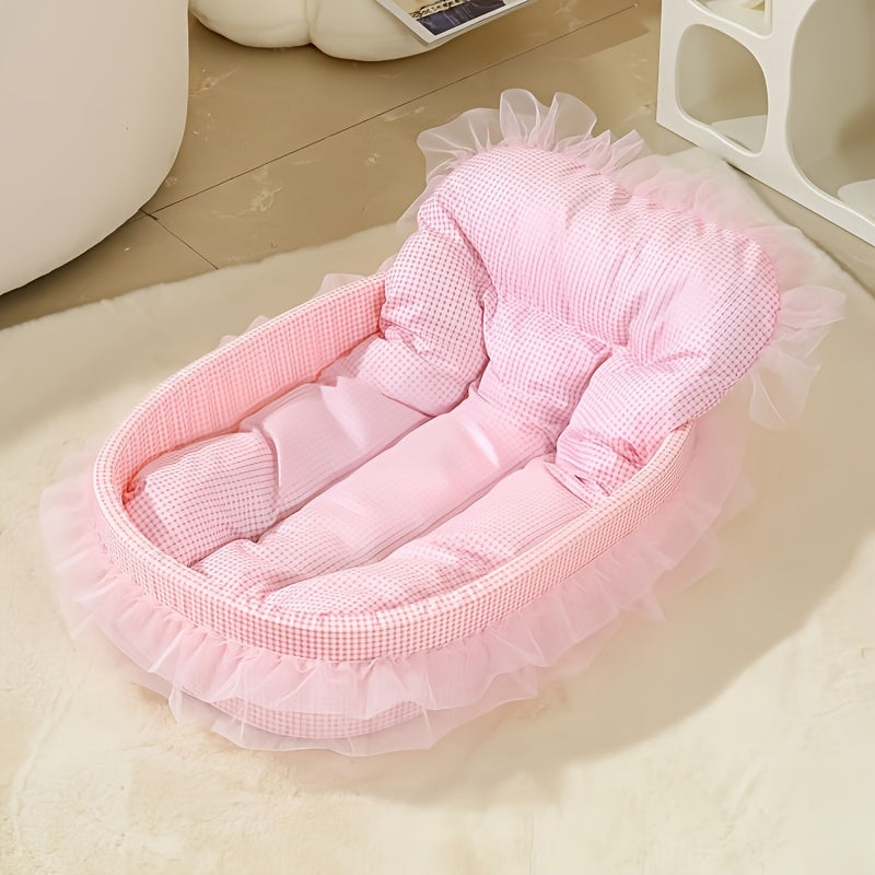 1pc Soft Plaid Cat Bed - Cozy Rectangular Pet Bed with Plush Cushion, Breathable Polyester Material in Pink, Blue, Green, Yellow - Ideal for Small to Medium Pets, Playful Pet Decor, Cat Bed Accessories, Pet Comfort, Stylish Pet Accessory, Durable Pet