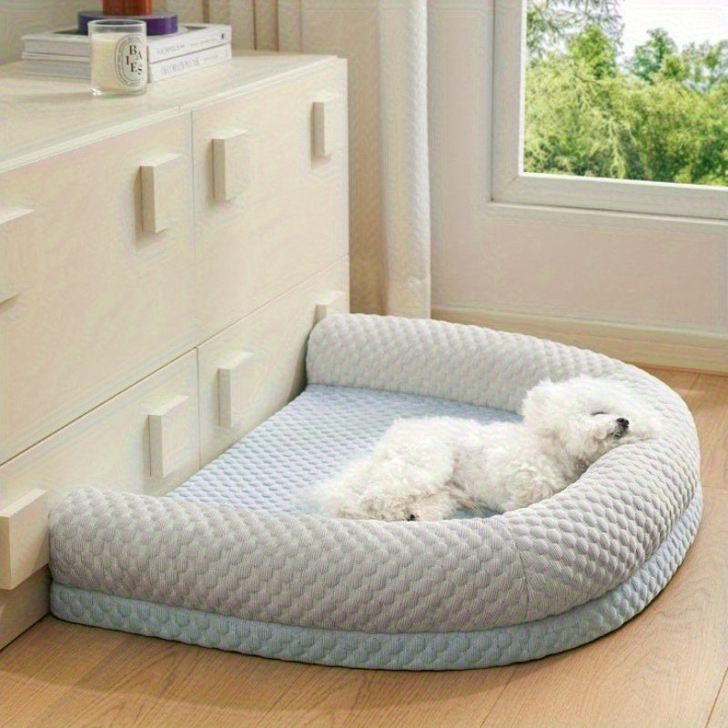 Polka Dot Dog Bed with Pillow - All-Season Hot/Cold Oval Pet Mat, Washable Striped Design for Medium/Small Dogs, Cool Soft Dog Nest Pad, Essential Summer Cooling Bed for Small to Medium Dogs